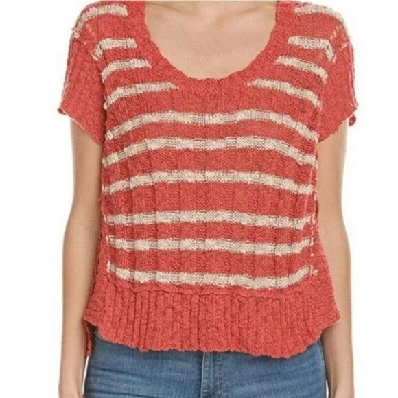 Free People Cropped Hi-Lo Scoop Neck Sweater Womens Size Medium Orange - Picture 1 of 9